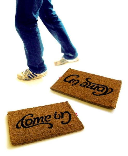 Come in Go Away Ambigram Vinyl Coir Doormat