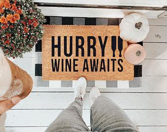 Wine Awaits Vinyl Coir Doormat